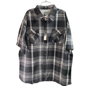 NWT ABLANCHE New York Men’s Plaid Button Up Dress Shirt Black Charcoal Size 5XL